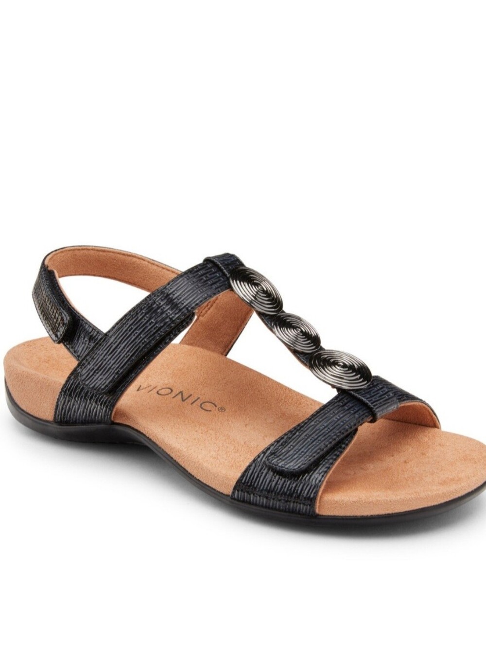 Vionic Farra Black Women's T-Strap Ortho Comfort Sandals Sz 6.5